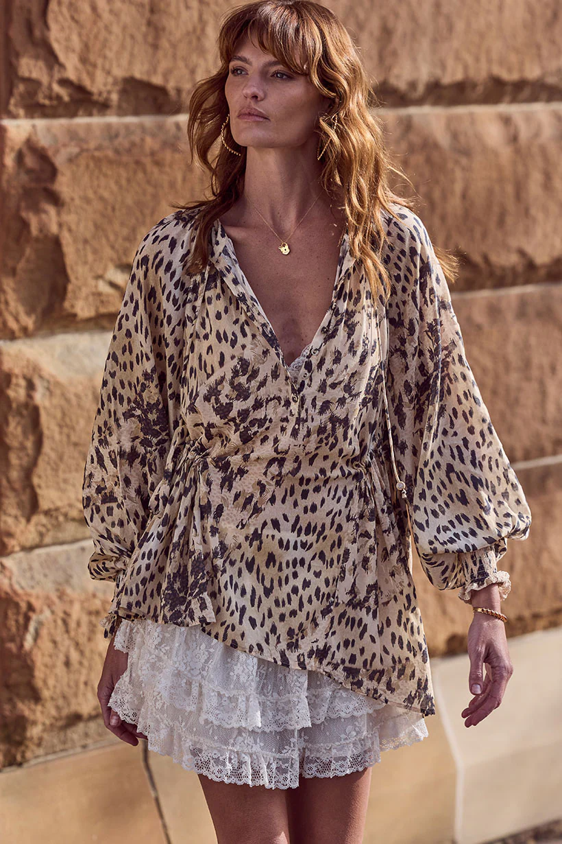 Snow Leopard Asymmetric Blouse - Image 4